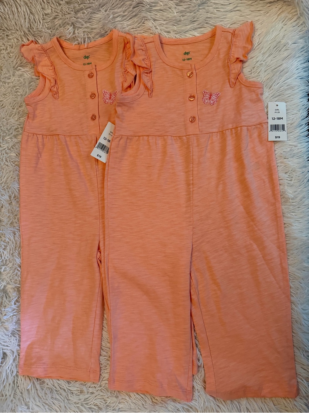 Twin set of Dip Peach Butterfly Romper (12-18M)